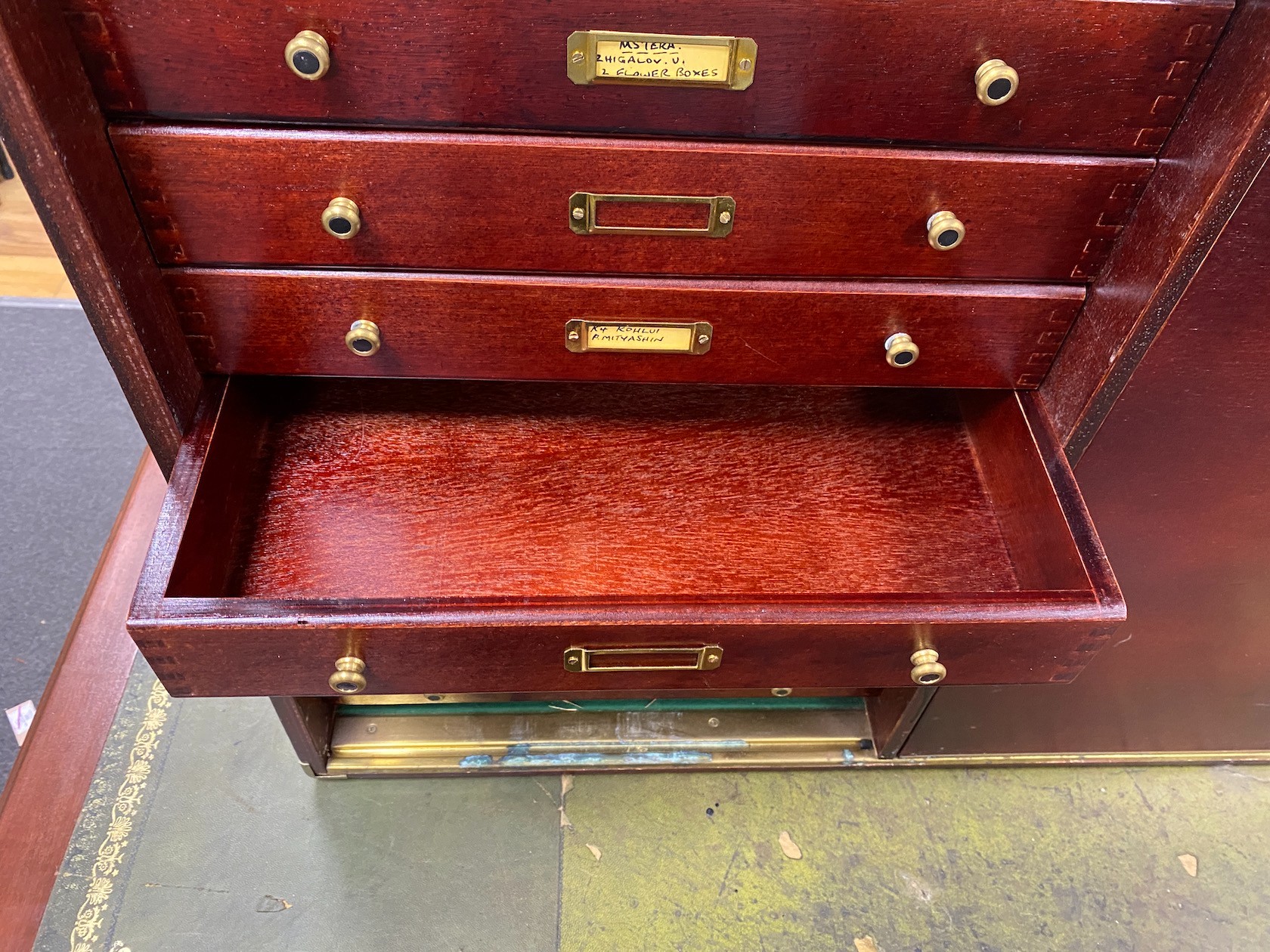 A modern brass mounted mahogany collectors chest, width 80cm, depth 28cm, height 63cm